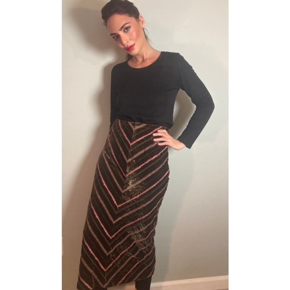 Whistles Velvet & Embroidered Midi Skirt ~ Sz US 8 UK 12 ~ Boho Babe So Fab!